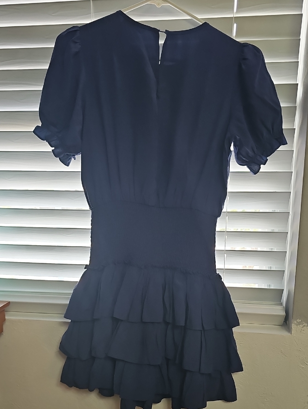 Smocked Waist Navy Ruffle Mini Dress ( #89) - Picture 8 of 11